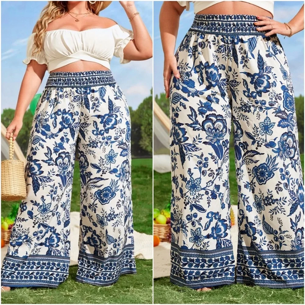 Plus Floral Print Wide leg Palazzo Pants - Picture 2 of 6